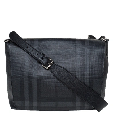 Pre-owned Burberry Black Check Pvc And Leather Large Burleigh Messenger Bag