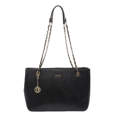 Pre-owned Dkny Black Leather Chain Handle Tote