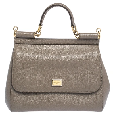 Pre-owned Dolce & Gabbana Grey Leather Medium Miss Sicily Top Handle Bag