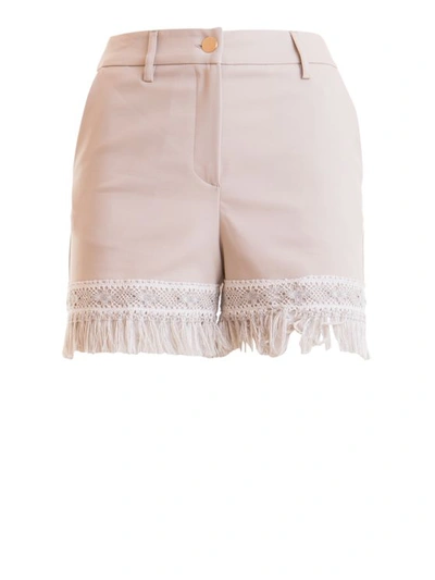 Blumarine Lace Bottom Cotton Shorts In Brown