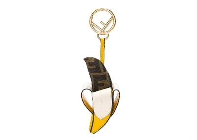 Pre-owned Fendi Banana Charm Ff Logo Jacquard Yellow
