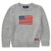 Polo Ralph Lauren Kids' Flag Cotton Crewneck Sweater In Grey Heather