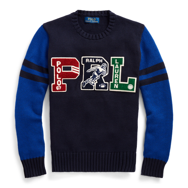 Polo Ralph Lauren Kids' Prl Cotton Letterman Sweater In Rl Navy Multi ...