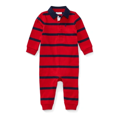 Ralph Lauren Babies' Striped Cotton Rugby Coverall In Rl Red Multi