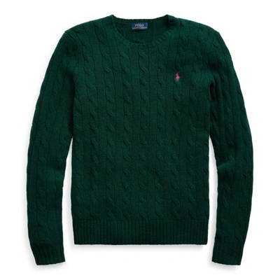 Ralph Lauren Cable Wool Crewneck Sweater In Forest Green Heather