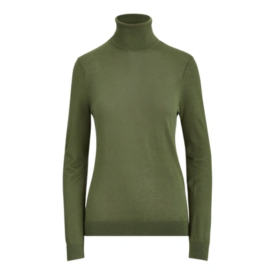 Ralph Lauren Ribbed Silk-blend Turtleneck In Bristol Olive