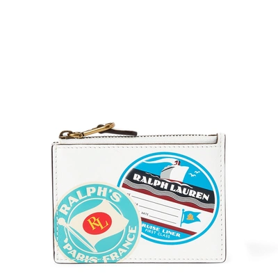 Ralph Lauren Graphic Leather Zip Card Case In White/multi