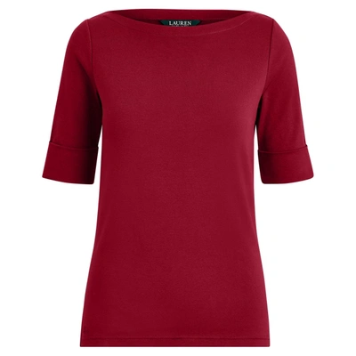 Ralph Lauren Cotton Boatneck Top In Dark Raspberry
