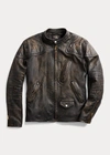 Double Rl Slim Fit Leather Moto Jacket In Black
