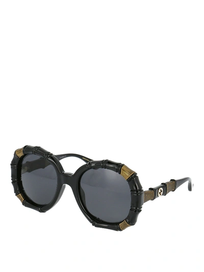 Gucci 54mm Bamboo-effect Round Sunglasses In Black