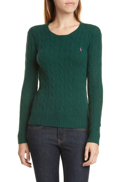 Polo Ralph Lauren Juliana Cable Sweater In Forest Green Heather | ModeSens