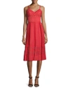 CATHERINE DEANE SLEEVELESS CIRCLE-EYELET DRESS, CRIMSON/ALMOND