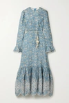 ZIMMERMANN CARNABY BELTED BRODERIE ANGLAISE-TRIMMED FLORAL-PRINT LINEN MIDI DRESS