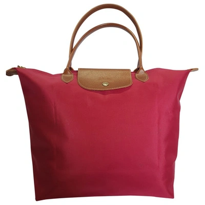 Pre-owned Longchamp Pliage  Burgundy Cloth Handbag