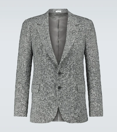 Alexander Mcqueen Brooch-embellished Single-breasted Blazer In Black,white