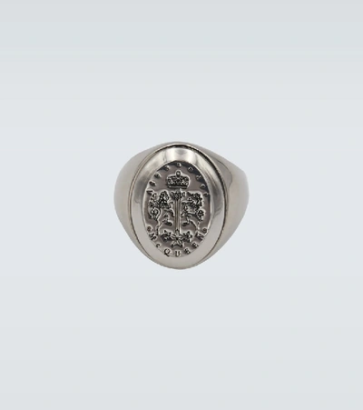 Alexander Mcqueen Engraved Signet Ring In Antique Silver