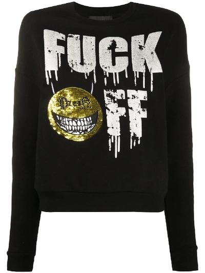 Philipp Plein Evil Smile Embellished Sweatshirt In Black