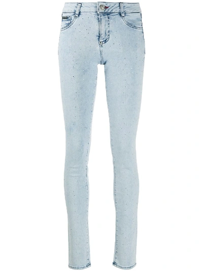 Philipp Plein Crystal-embellished Skinny Jeans In Blue