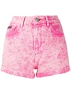 Philipp Plein Acid-wash Denim Shorts In Pink