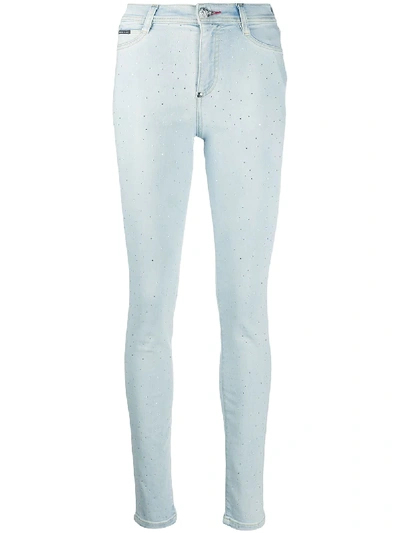 Philipp Plein High-waisted Crystal Jeggings In Blue