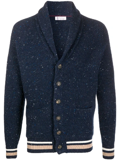 Brunello Cucinelli Ribbed Knit Cardigan In Blue