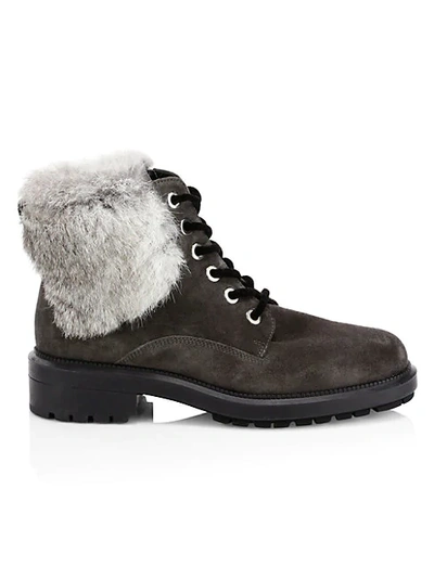 Aquatalia Lacy Rabbit Fur & Shearling-lined Combat Boots In Grey