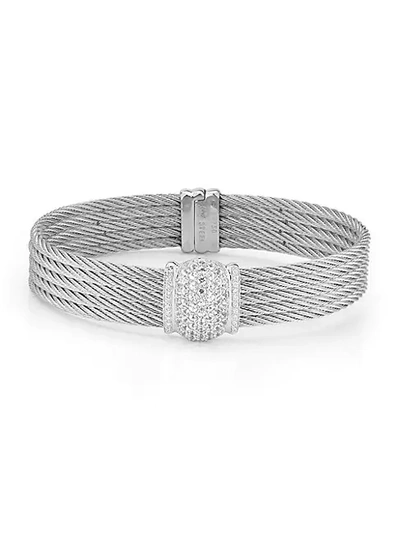 Alor 18k White Gold, Stainless Steel, & Diamond Pendant Bracelet