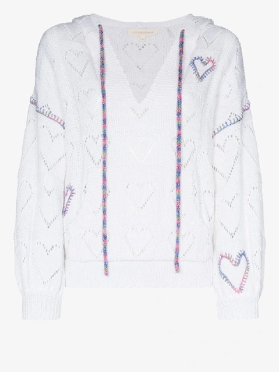 Loveshackfancy Meara Open-knit Heart-motif Hoodie In White
