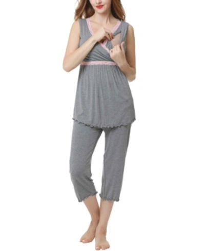 Kimi & Kai Cindy Maternity Nursing Pajama Set In Gray