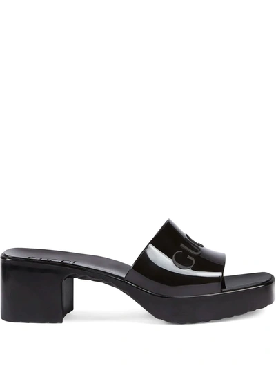 Gucci Logo-embossed Rubber Mules In Black