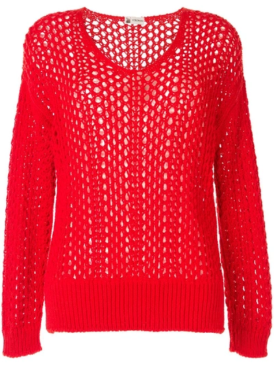 Colombo Open-knit V-neck Jumper In Red