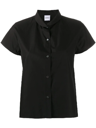 Aspesi Round-collar Short Sleeved Shirt In Black