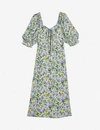 TOPSHOP FLORAL-PRINT CUT-OUT CREPE MIDI DRESS,R03633449