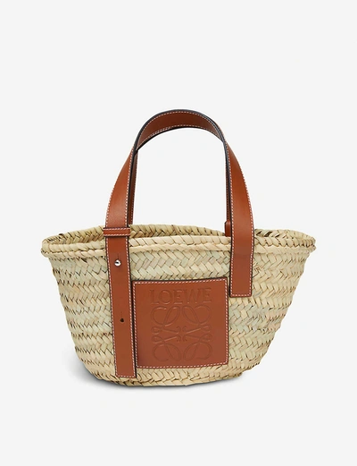 Loewe Woven Raffia Small Basket Bag In Natural/tan