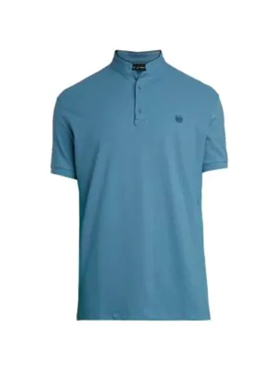 The Kooples Officer Collar Polo In Stone Blue/black