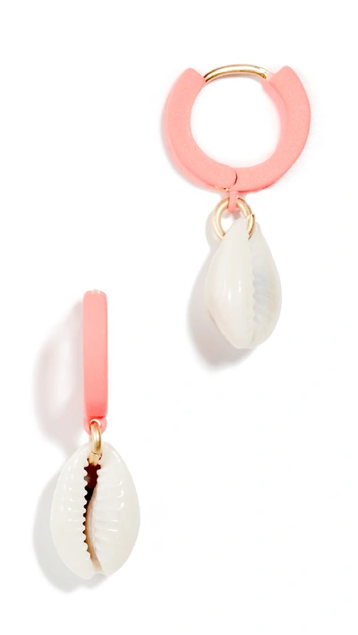 Madewell Cowrie Shell Charm Neon Hoop Earrings In Electric Pink