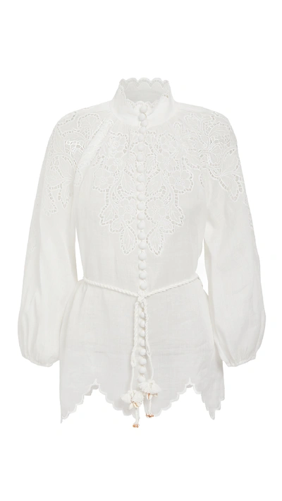 Zimmermann Carnaby Guipure Lace-panelled Top In White