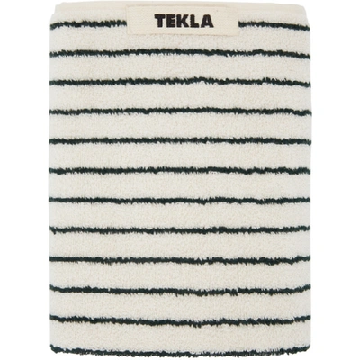 Tekla Off-white And Green Striped Organic Hand Towel In Racing Gree