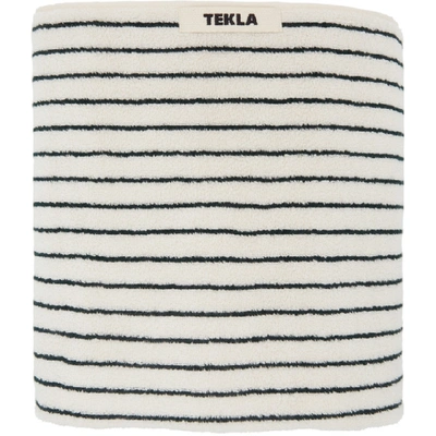 Tekla Off-white And Green Striped Organic Towel In Racing Gree