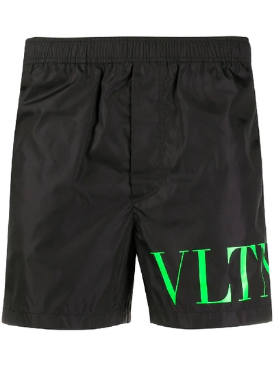 Valentino Vltn-print Shell Swim Shorts In Black
