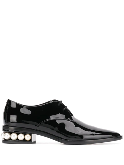 Nicholas Kirkwood Casati Pearl-heel Leather Derby Shoes In Black