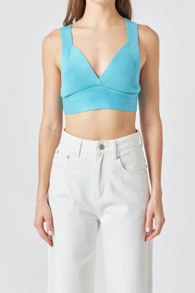 2.7 August Apparel Back Tie Elevated Knit Bralette In Aqua In Blue