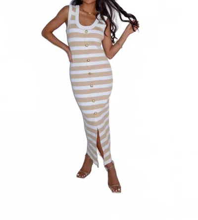 2.7 August Apparel Boardwalk Midi Dress In Beige In White