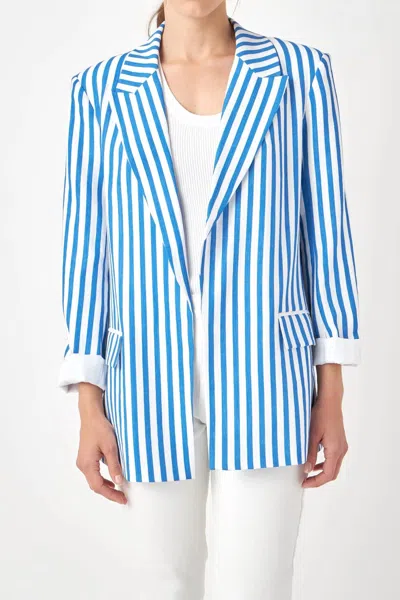 2.7 August Apparel Callie Striped Blazer In Blue Stripe