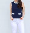 2.7 August Apparel Carter Knit Top In Navy/white