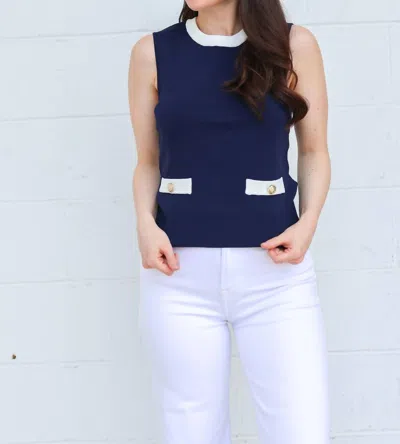 2.7 August Apparel Carter Knit Top In Navy/white