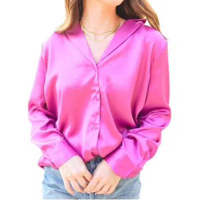 2.7 August Apparel Classic Satin Shirt In Fuchsia In Pink