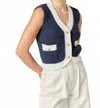 2.7 August Apparel Contrast Sleeveless Knit Vest In Navy/ White In Blue