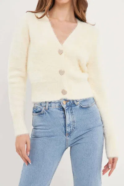 2.7 August Apparel Cora Heart Button Sweater In Cream In White