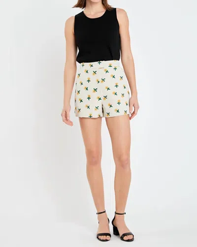2.7 August Apparel Daisy Embroidered Linen Shorts In Beige In Neutral